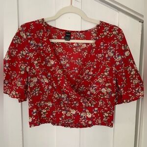 SHEIN Red Floral Crop Top Large